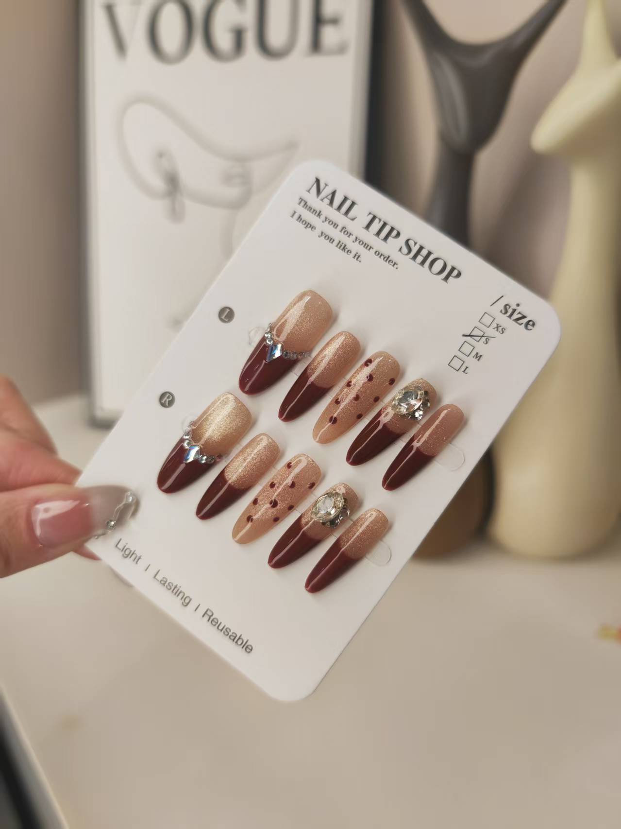 红色鎏金-纯手工鎏金红色法式高级感穿戴甲