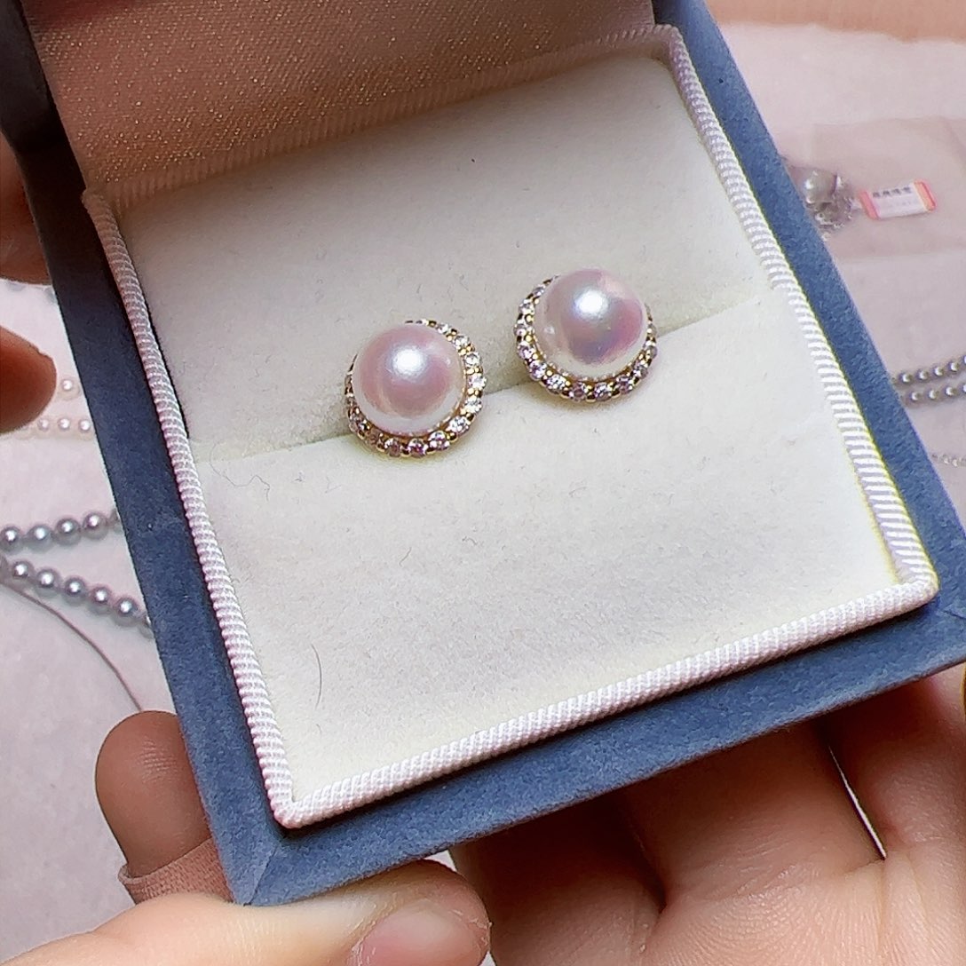 海水珍珠耳饰银S925镶嵌