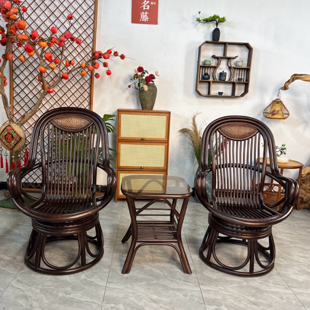 藤椅休闲椅藤艺圈椅茶桌椅转椅家用旋转藤编椅子竹编手工客厅简约