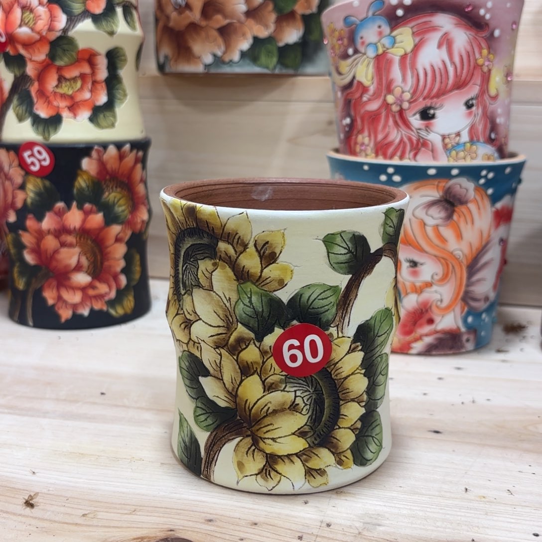 紫砂花盆景德镇手绘花盆陶瓷8/10