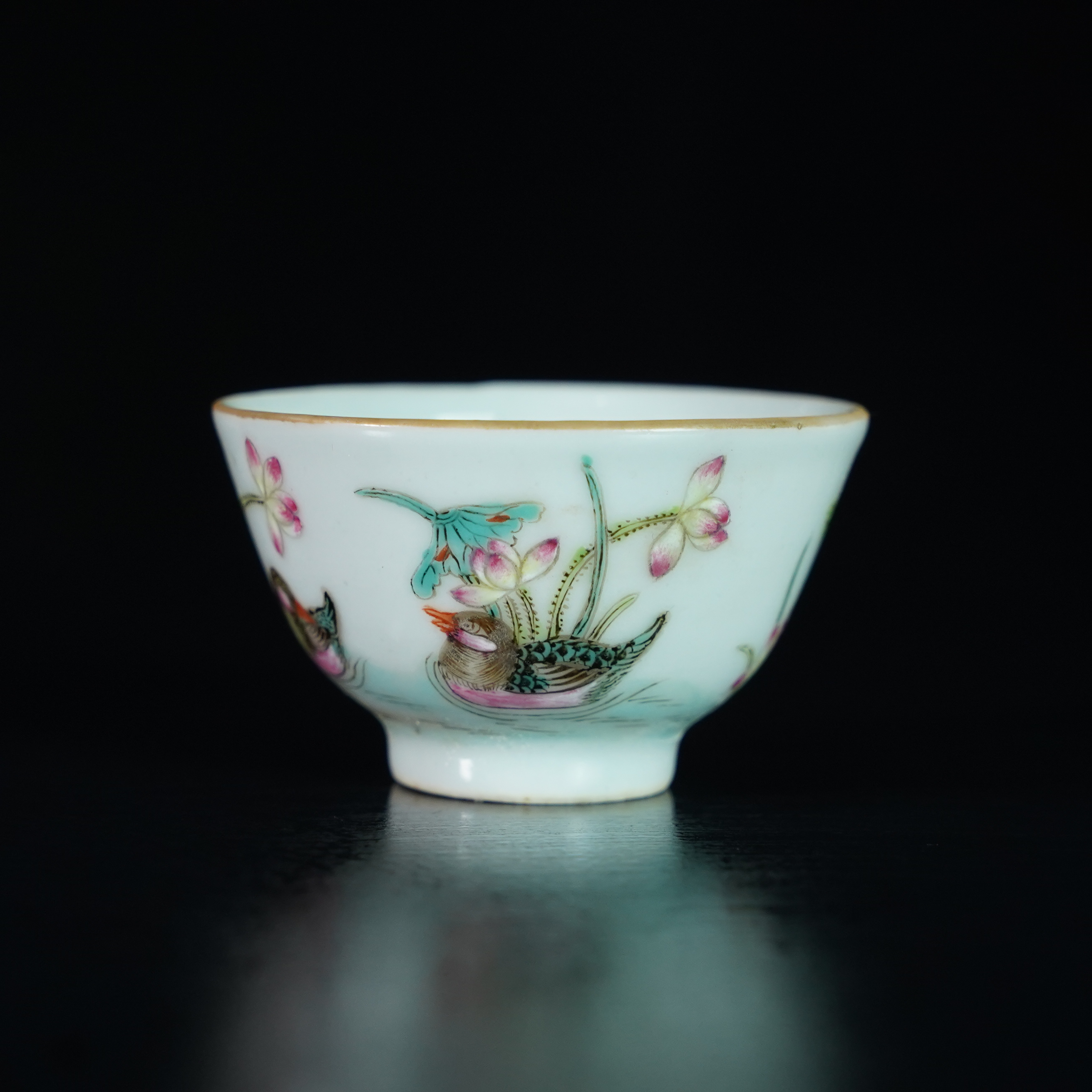 LJC241223009【十竹斋】清光绪莲池鸳鸯粉彩杯