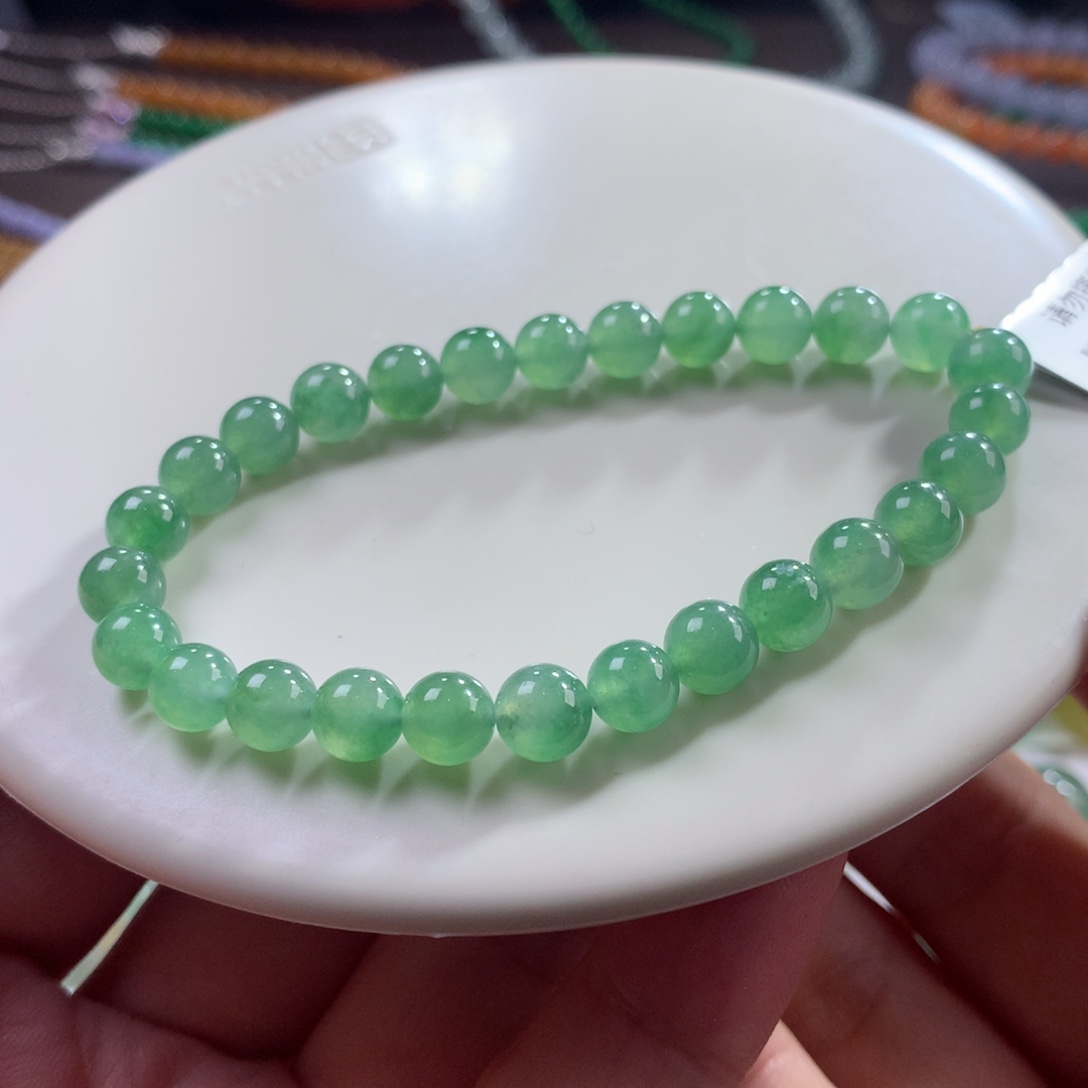 翡翠未镶嵌手链翡翠冰胶底冰翠绿卡6.60+