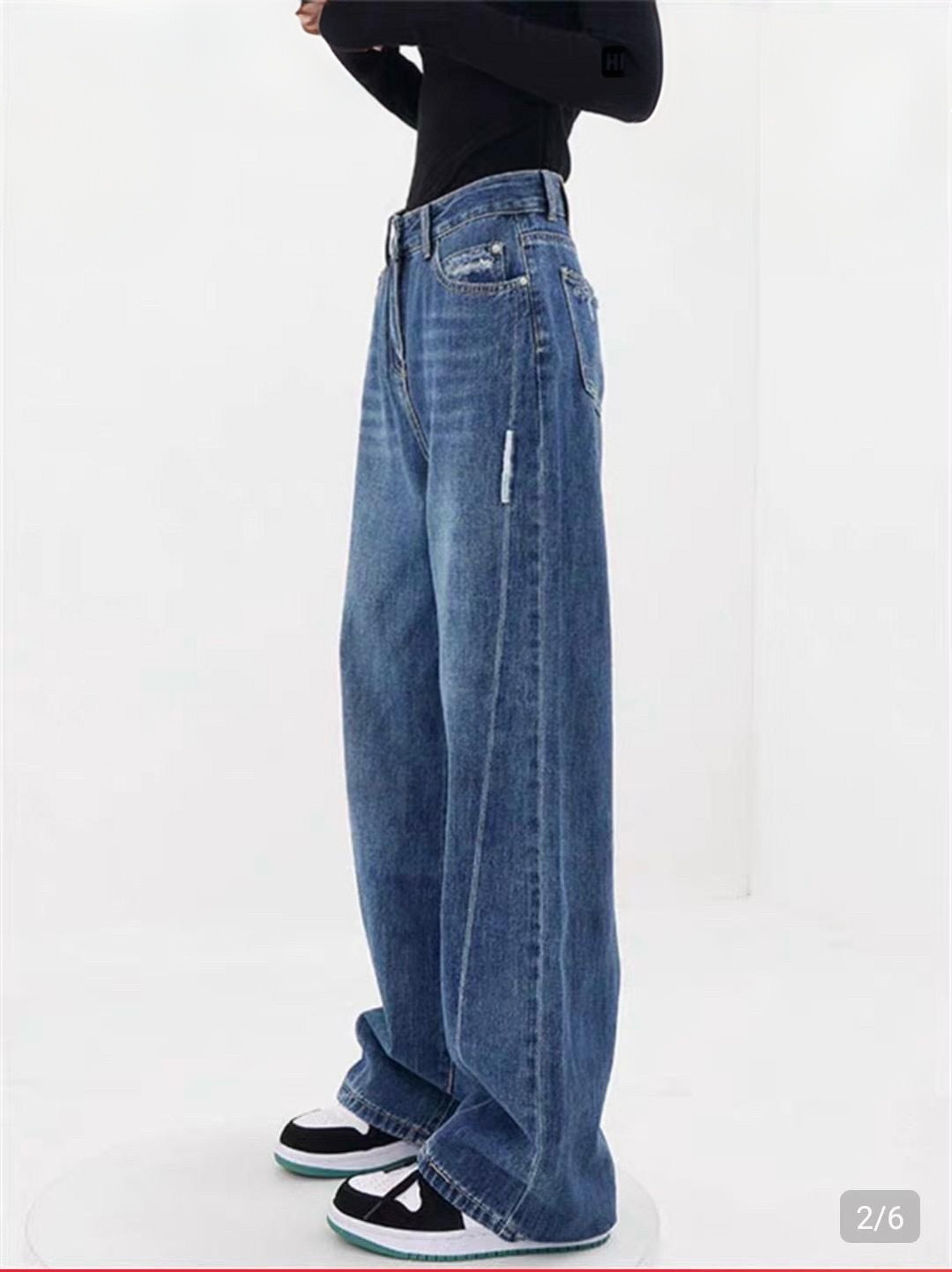 C034 侧边小标牛仔阔腿裤