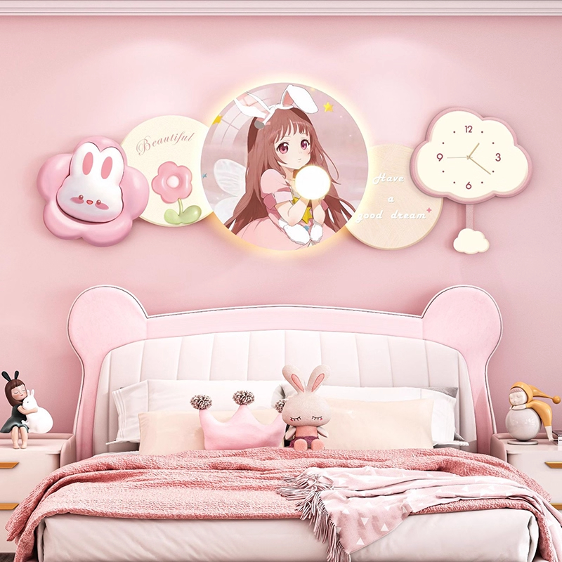 大气简约壁画灯画儿童房间布置装饰画卧室床头背景女孩公主房挂画