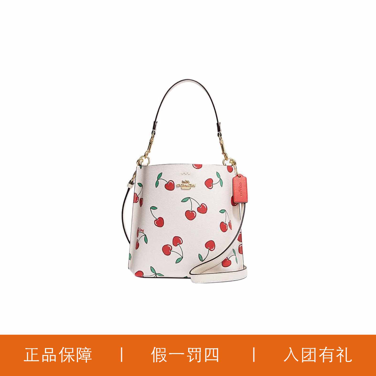95新 COACH/蔻驰 蔻驰樱桃印花水桶/H6011/20X21X10