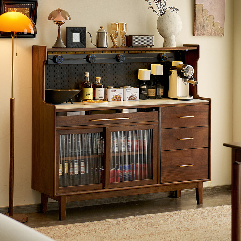 致典家居美式实木餐边柜靠墙大容量储物高柜黑胡桃木茶水收纳柜子