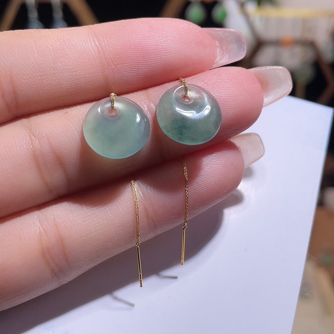 翡翠18K金镶嵌耳饰