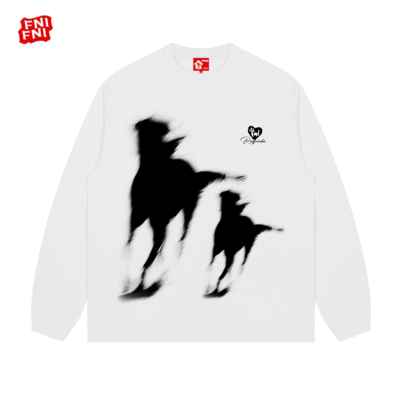 FNI红标（奔腾野马）纯棉T恤美式圆领长袖上衣秋冬新款直喷