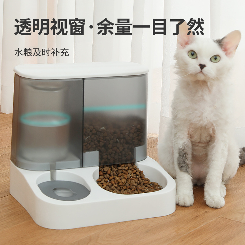 猫碗狗碗双碗自动饮水斜口碗猫咪食盆一体喂食器保护颈椎宠物用品