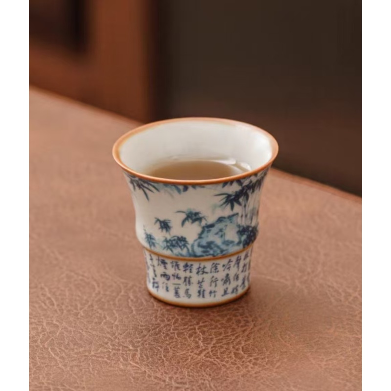 （越记窑）定风坡汝窑竹节主人杯