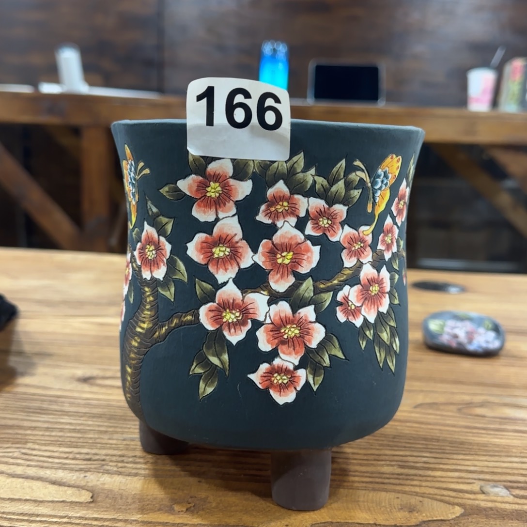 陶166樱花手绘陶瓷花盆