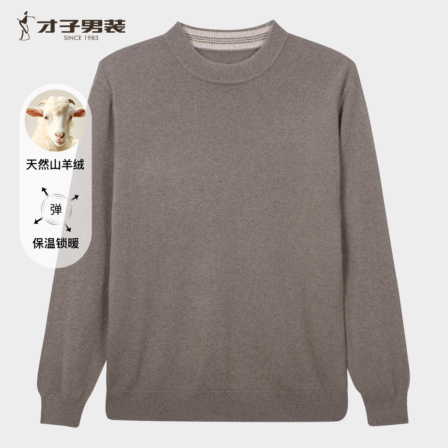 【100%羊毛衫新款】才子男装秋冬高弹柔软保暖羊绒毛衫纯色套头毛衣