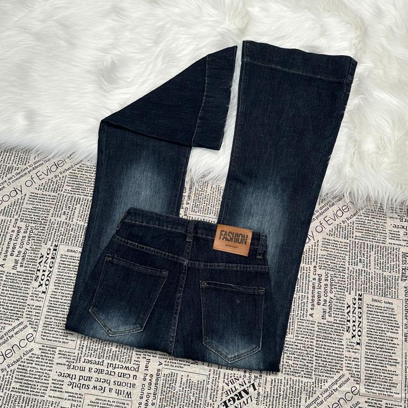 微喇牛仔裤女夏季2025年薄款高腰韩版深蓝色显高修身显瘦喇叭裤子