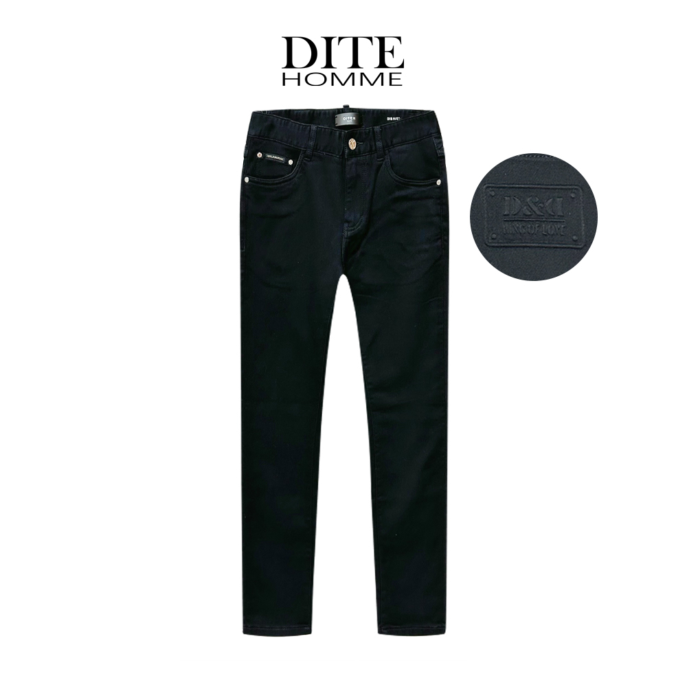 Dite迪特男士冬黑色百搭弹力水洗经典直筒黑色修身牛仔裤