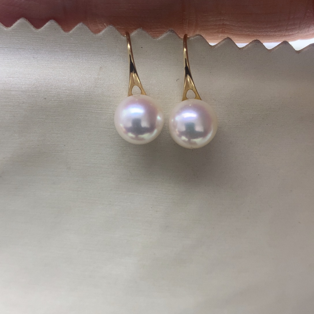 海水珍珠耳饰18K金镶嵌8-8.5akoya高跟鞋耳钩