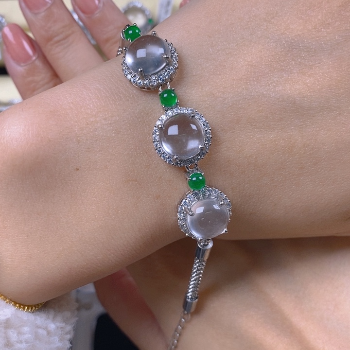 坏***人石英质玉银S925镶嵌手链