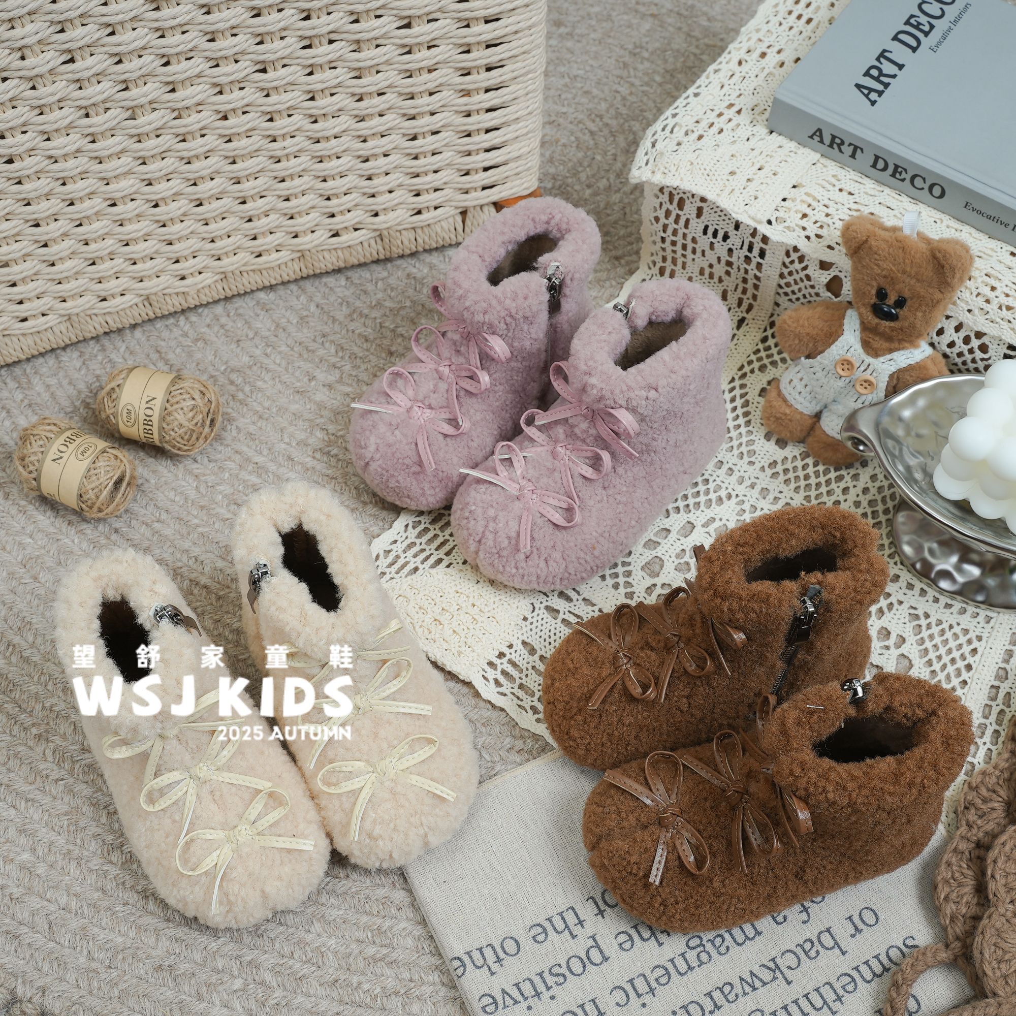 望舒家韩版女童蝴蝶结洋气百搭毛毛靴秋冬季防滑保暖棉靴10