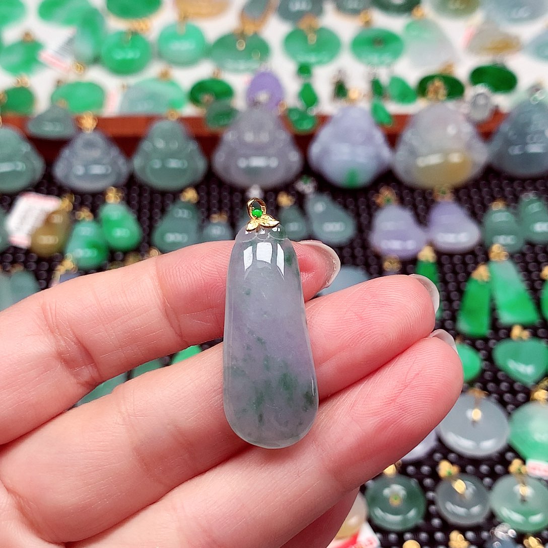 翡翠18K金镶嵌颈饰天然翡翠A货