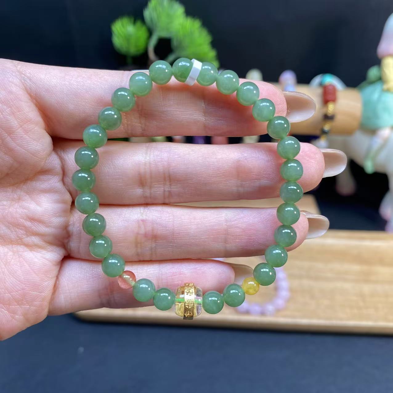 【和田碧玉6m手串】A849搭配蜜蜡水晶路路通百搭女士气质轻奢