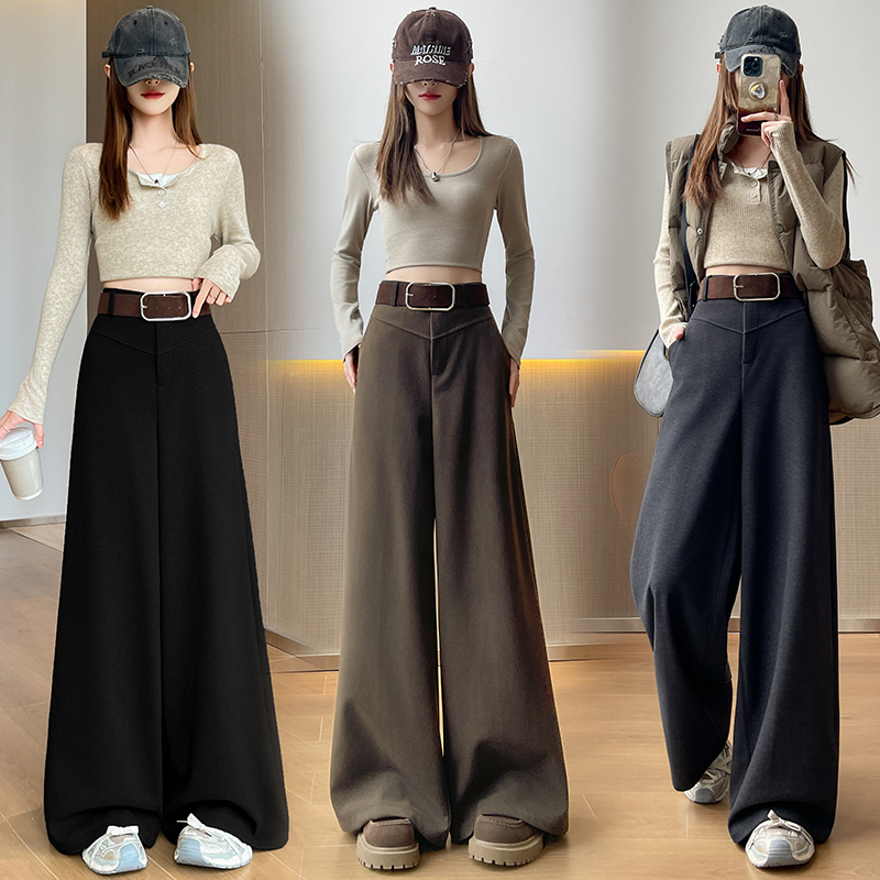 【送腰带】毛呢西装阔腿裤女冬季2025新款宽松百搭高腰垂感显瘦裤子