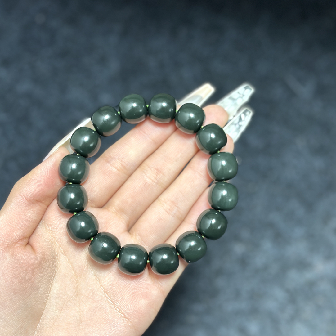 新疆沙枣青深青14mm老型高品质单圈手串