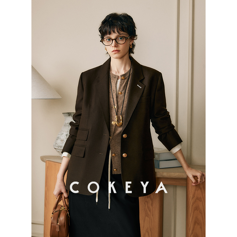 COKEYA/限量BARRINGTON~秘鲁琎口精纺羊毛撞色袖口休闲西装外套
