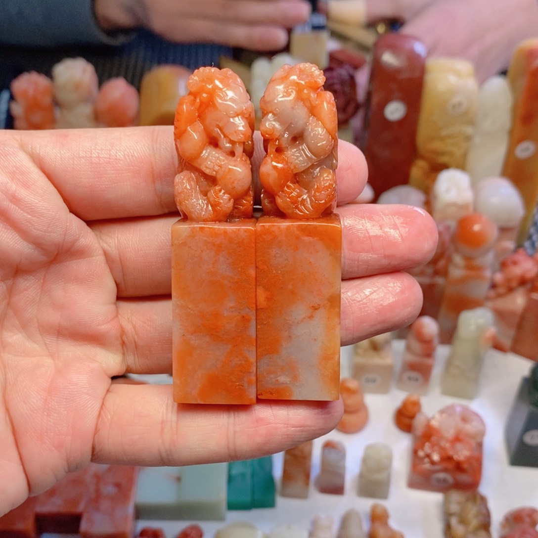 寿山石印石一对印章1.8