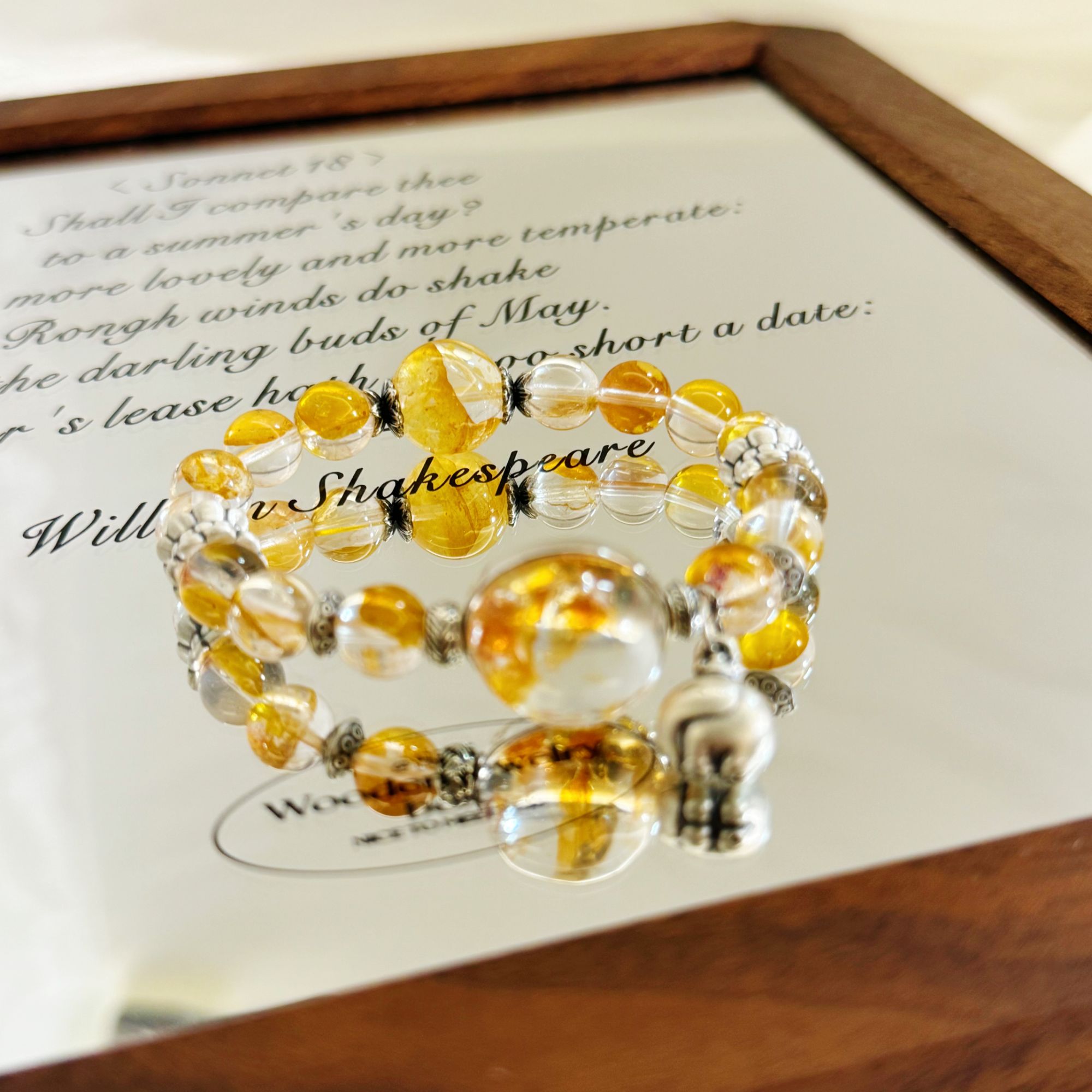 非金属羽毛手链 胶小花蛋面设计款手串