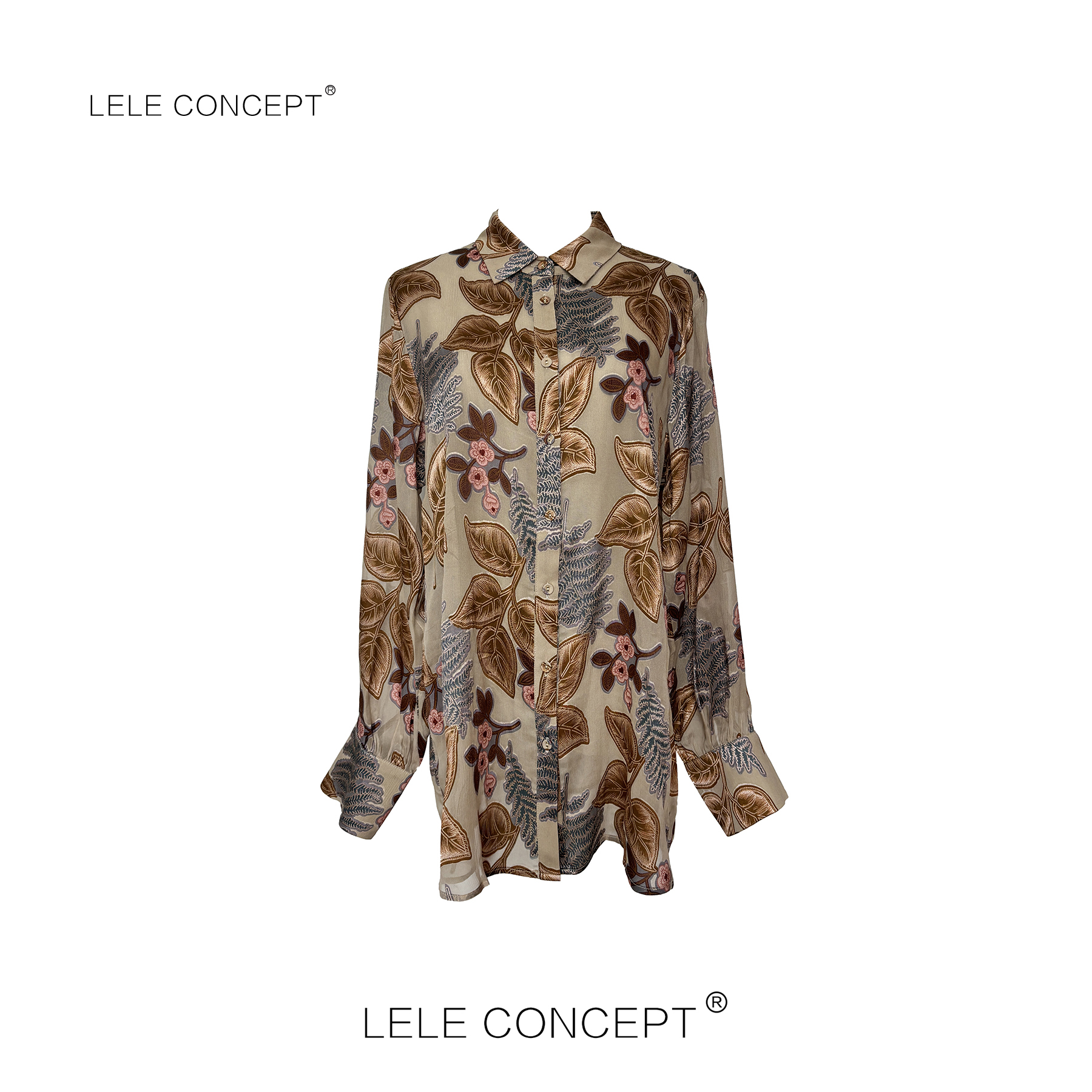 LELE CONCEPT丨【如一】时尚气质款拼色花真丝衬衫FC25C0077W