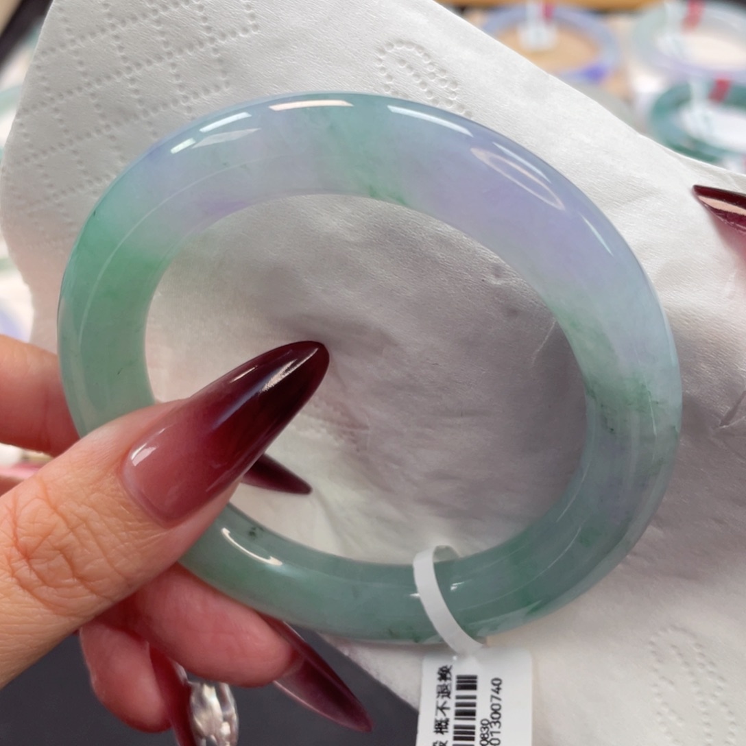 未镶嵌手镯翡翠40号55.2糯冰起胶春彩圆条