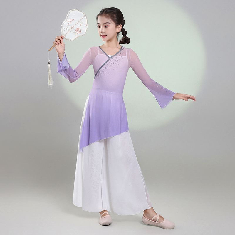 女古典舞练功服身韵纱衣弹力渐变烫钻艺考上衣中国舞表演服