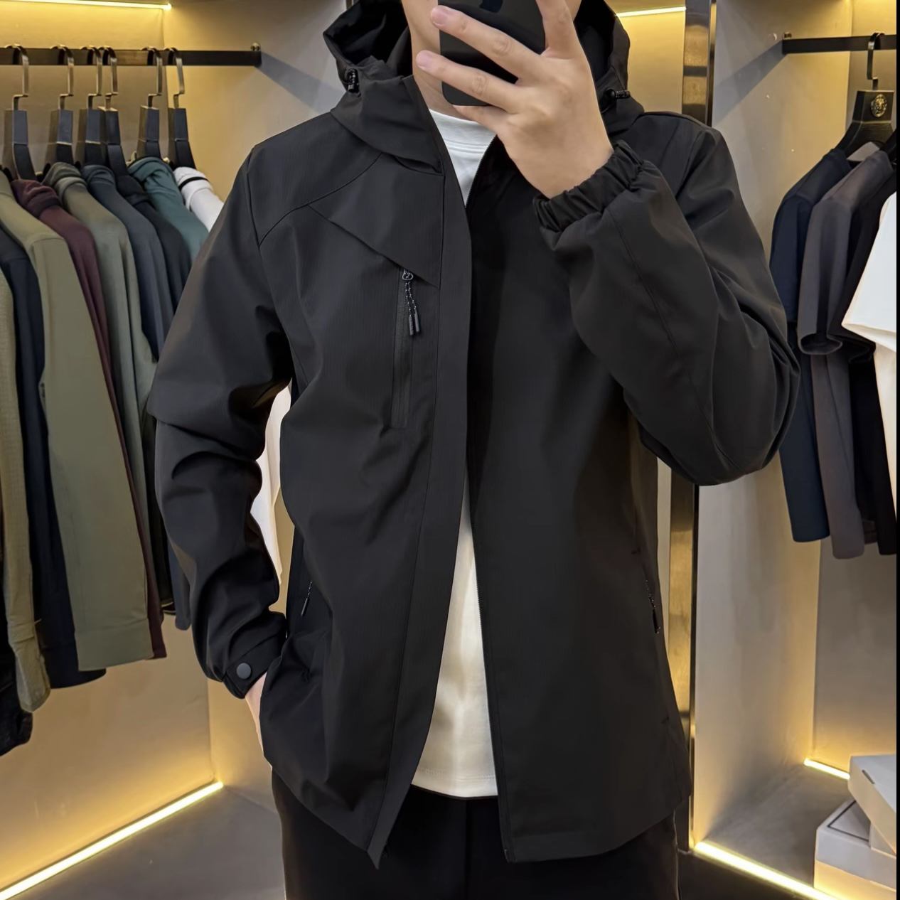 秋冬加棉加厚男士休闲连帽冲锋衣商务户外夹克外套棉服软壳百搭