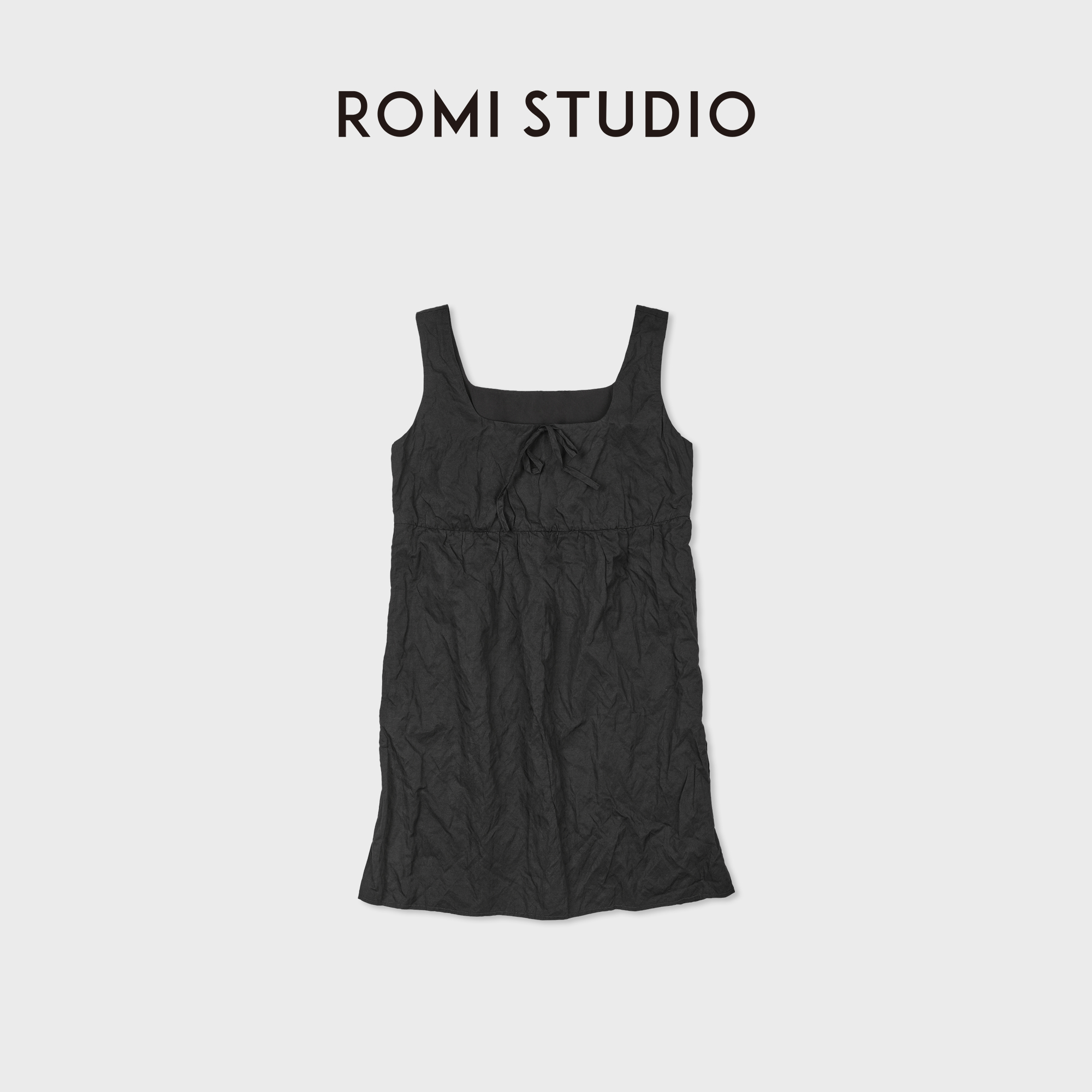 ROMI STUDIO“褶皱裙”金属丝棉混纺微宽松气质连衣裙 RWDRL63905