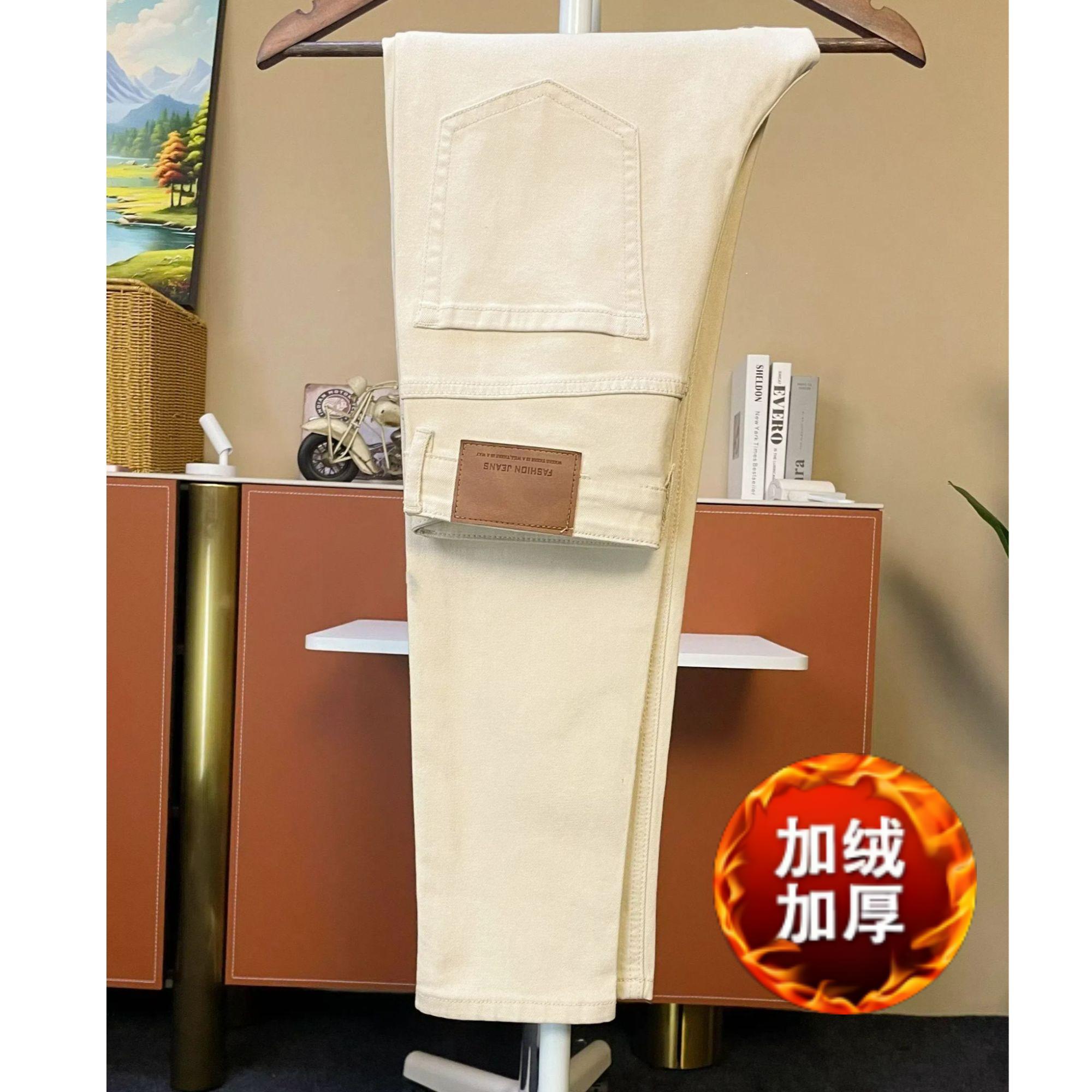 高奢骑士色男士秋冬新款牛仔裤修身弹力小直筒休闲百搭潮流牛仔裤