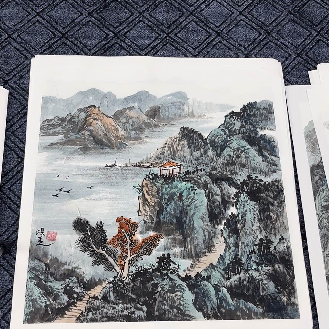 u***实国画孙鸿金老师四尺斗方山水奇