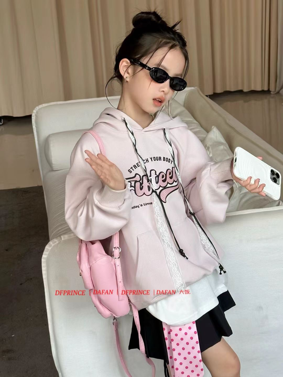 女春秋字母休闲风少女风套头套装春季秋款连帽休闲