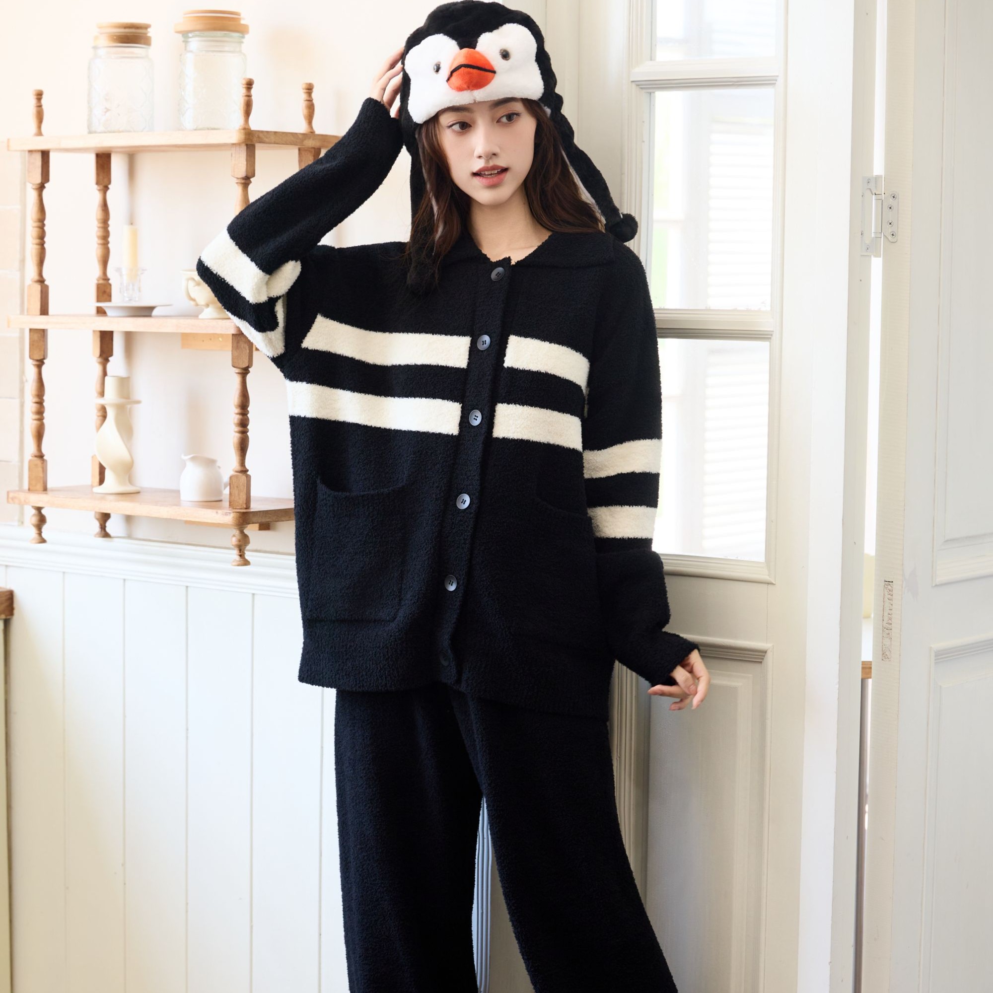 编码201-261/2025新款韩版秋冬半边绒家居服两件套休闲睡衣套装