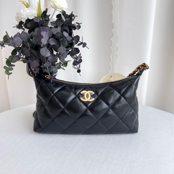 未使用 Chanel/香奈儿 香奈儿25S 黑金hobo小号单肩包 芯片款