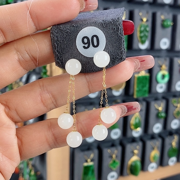 和田玉耳饰18K金镶嵌