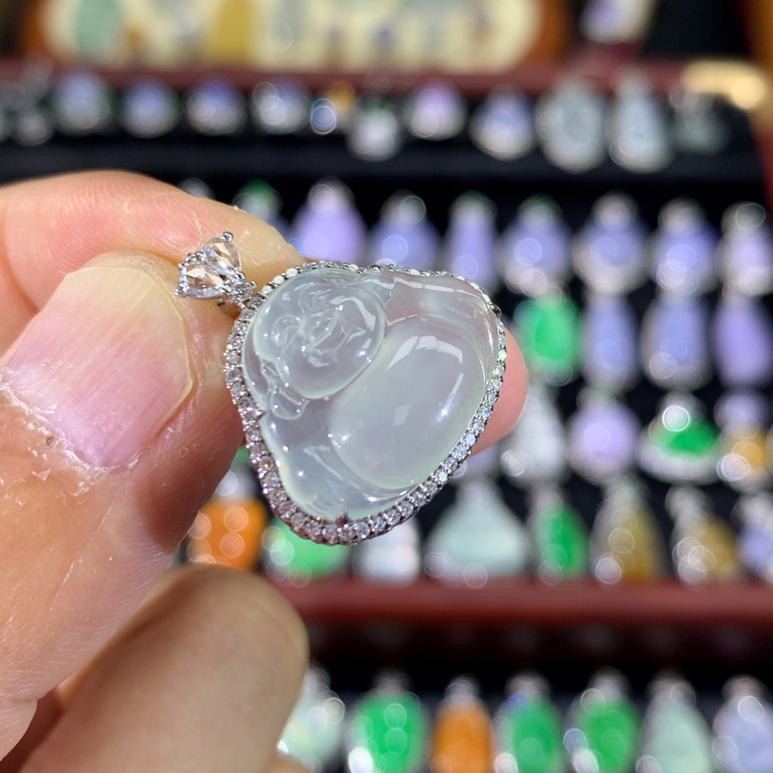 翡翠18K金镶嵌吊坠(不含链)