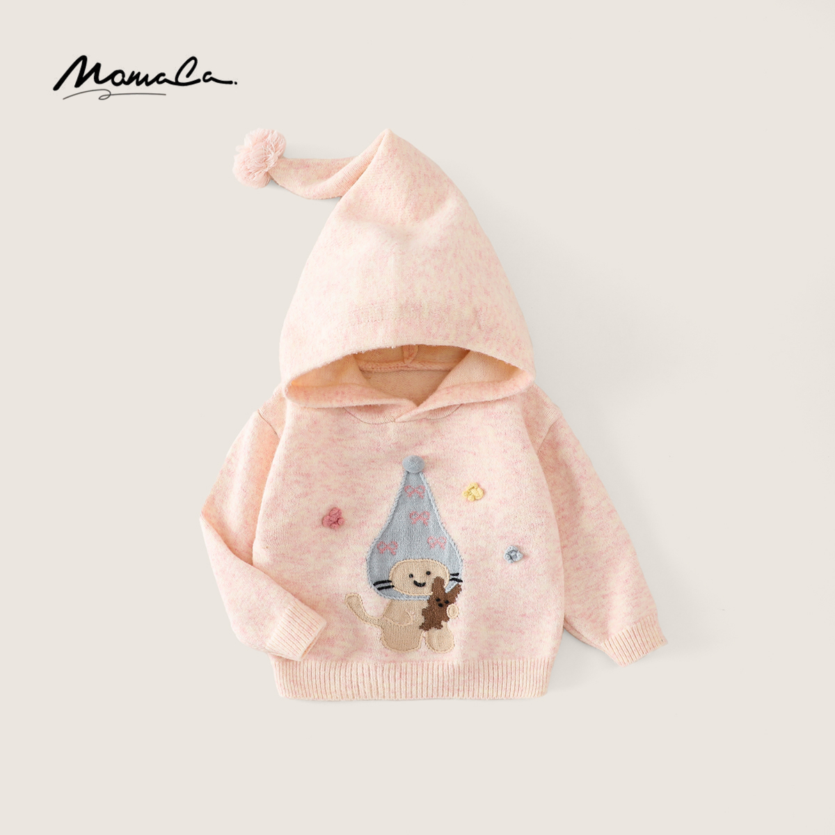 MOMOCO25新款冬季可爱女宝粉色洋气魔法帽连帽毛衣77830127001