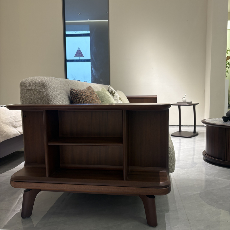 LA8105#实木直排沙发胡桃木沙发布艺现代简约客厅棉麻2.8米直排