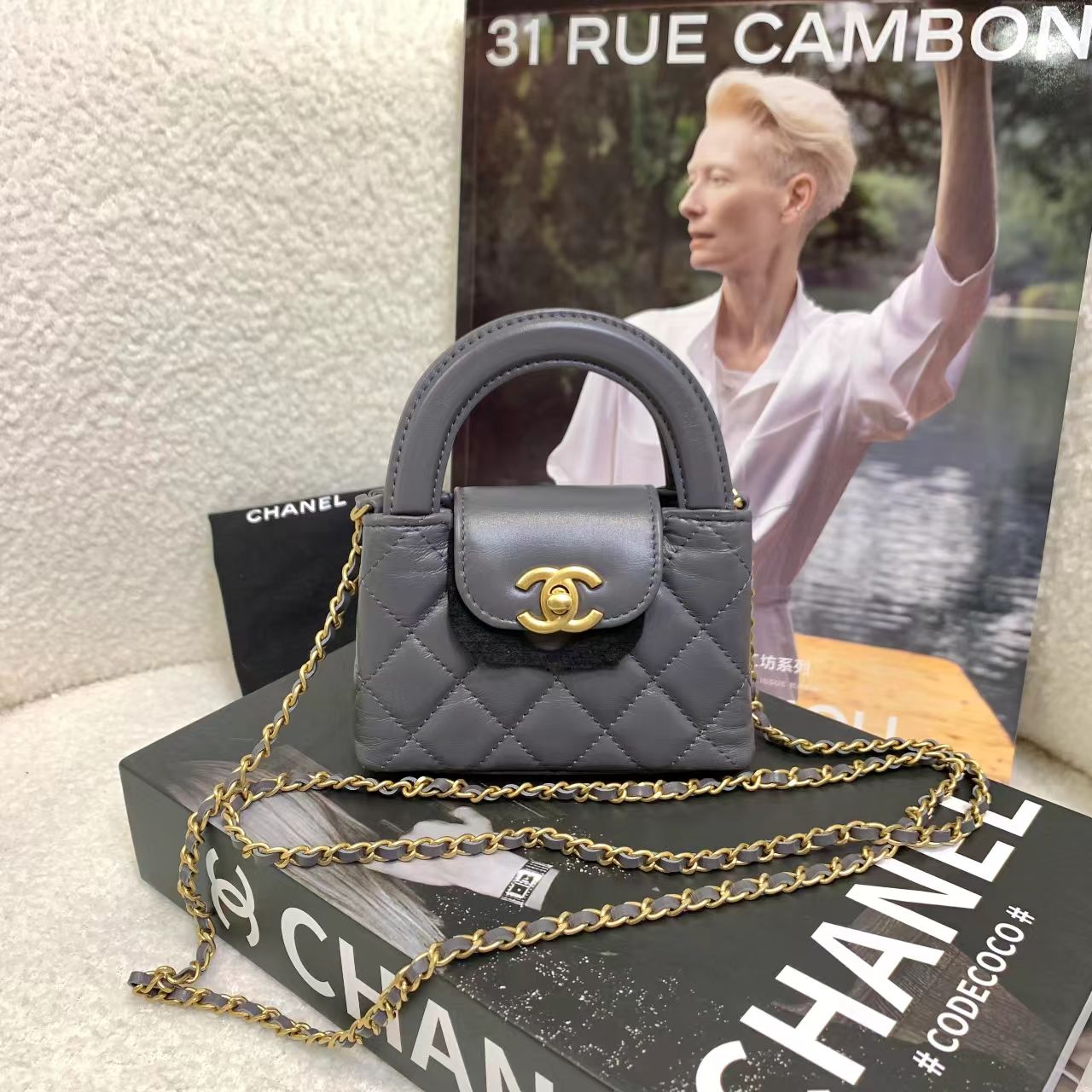 99新 Chanel/香奈儿 壹臻/24A灰色牛皮kelly nano 95369338