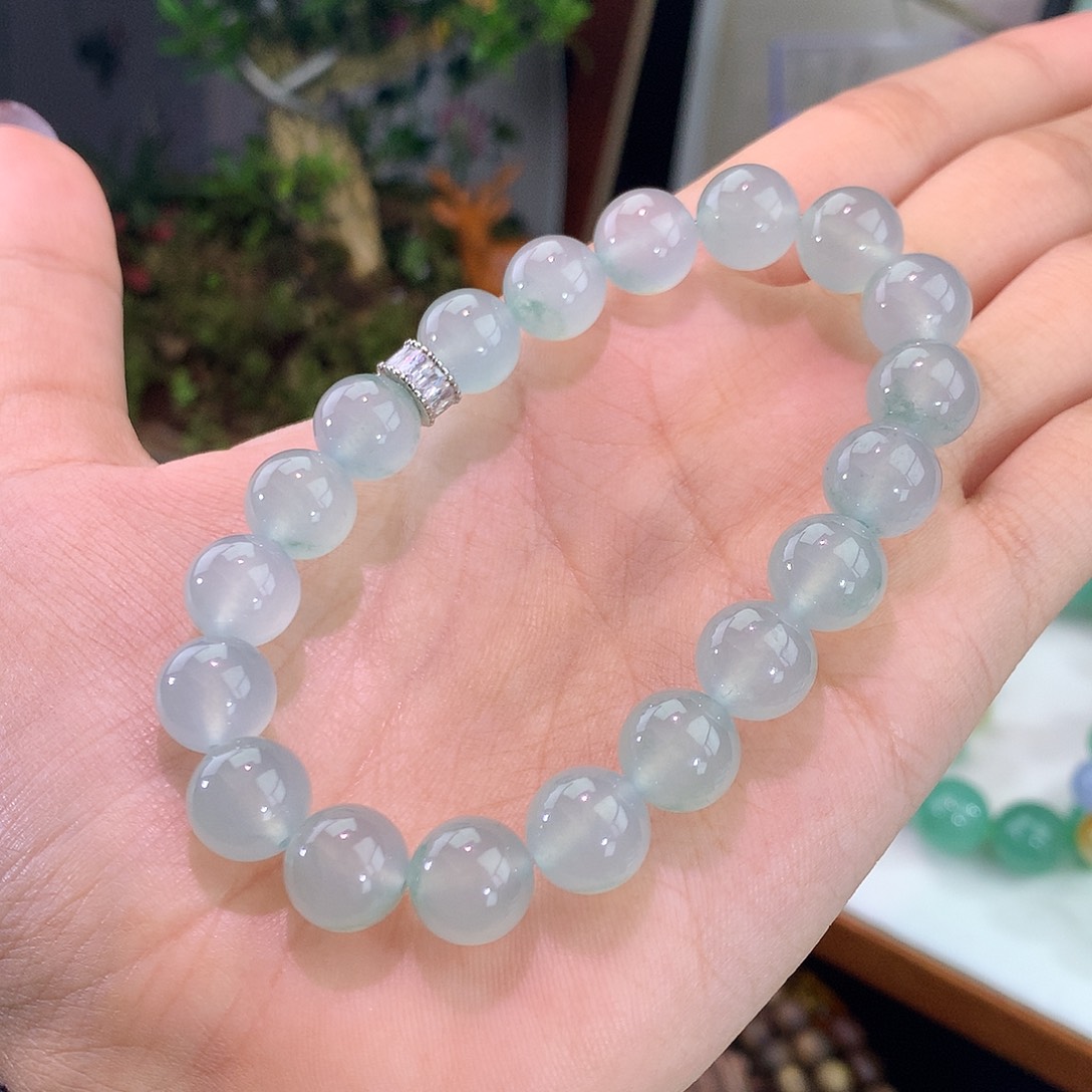 翡翠未镶嵌手链冰种晴绿飘花手串