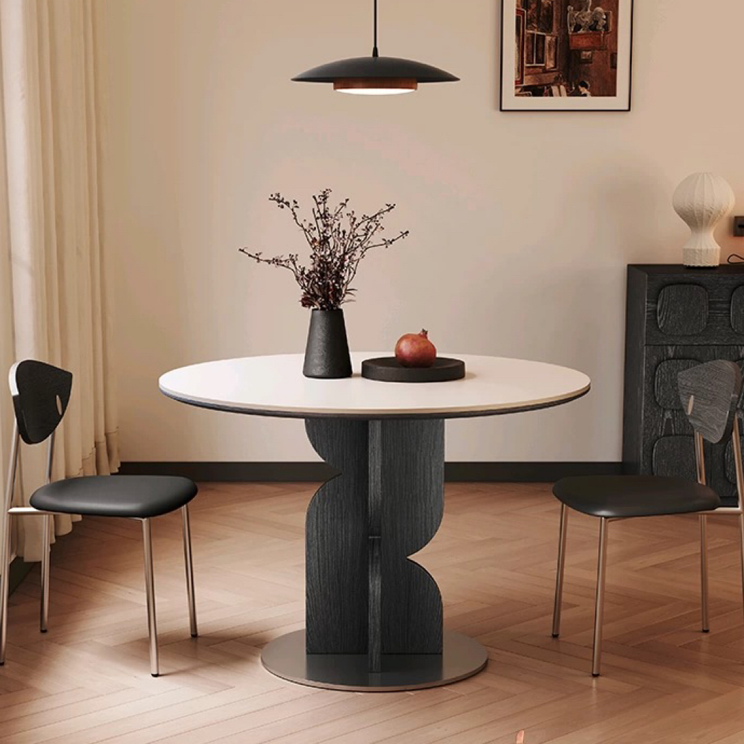 实木岩板餐桌2025新款现代简约客厅小户型洽谈高级感圆形岩板餐桌