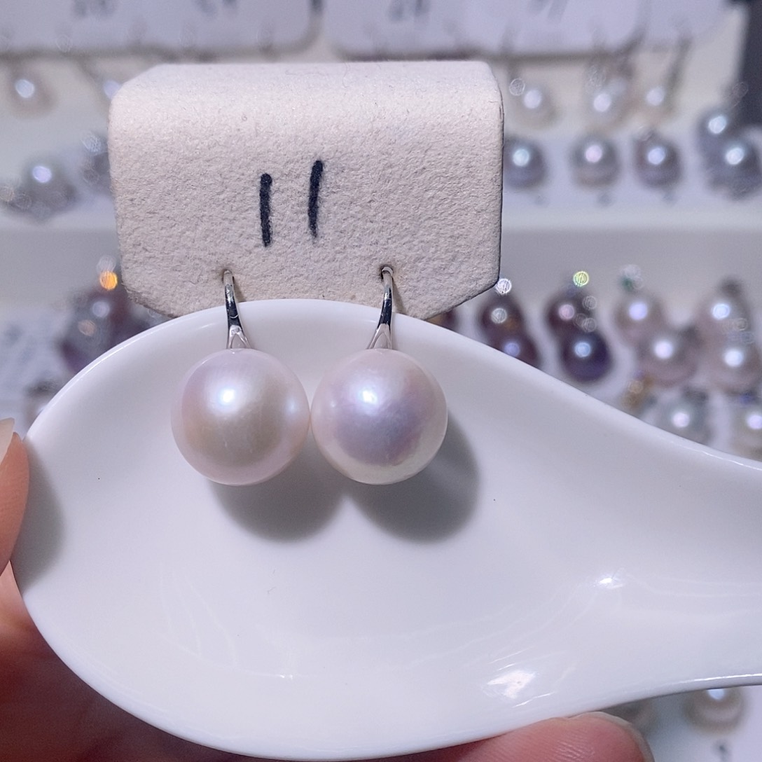 淡水珍珠耳饰银S925镶嵌尺寸12/13毫米