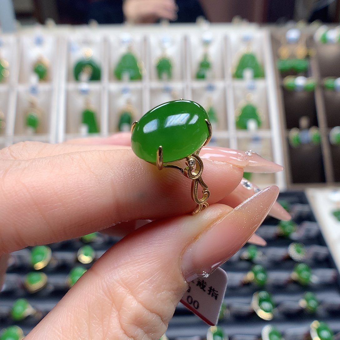 和田玉戒指18K金镶嵌1014