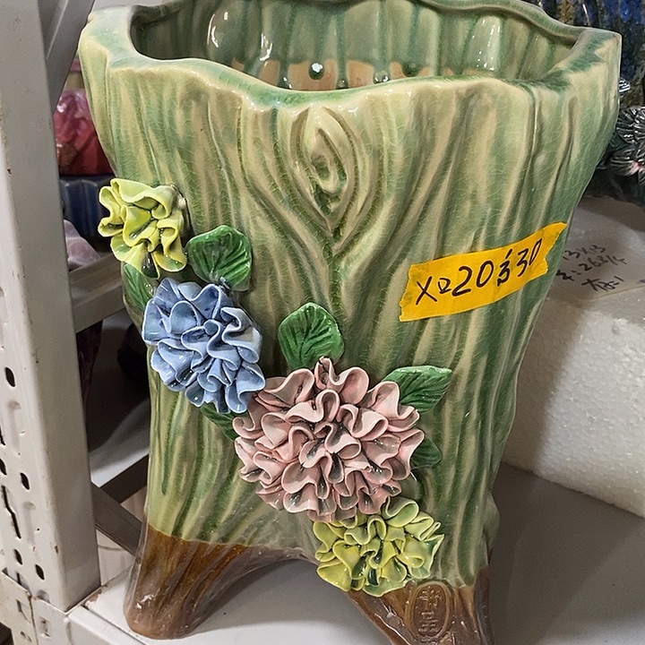 陶摆件陶盆有孔 窑裂修补 介意勿拍