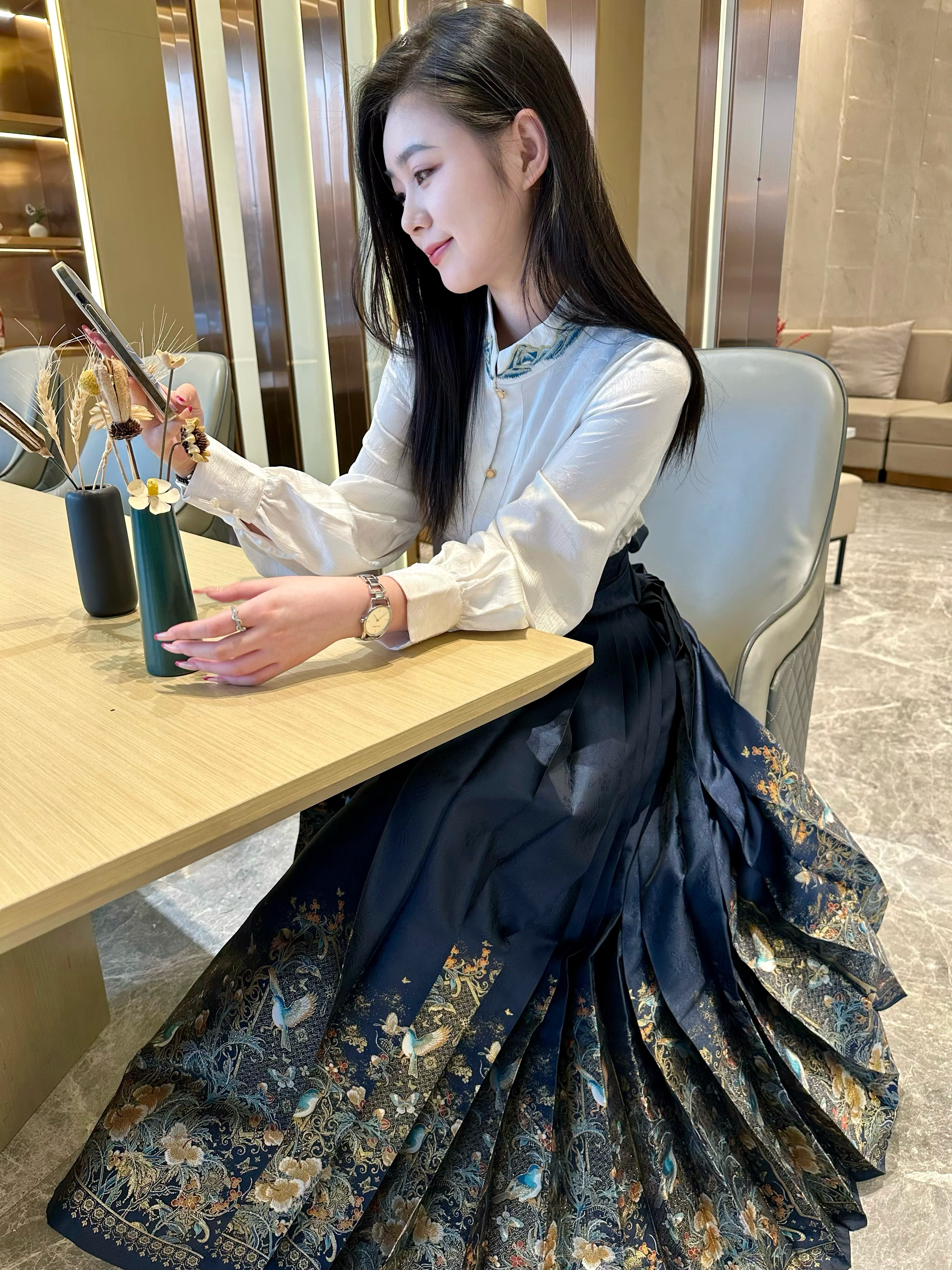 【江山吟】中国风马面裙搭配长袖复古立领汉服女衬衫刺绣对襟休闲