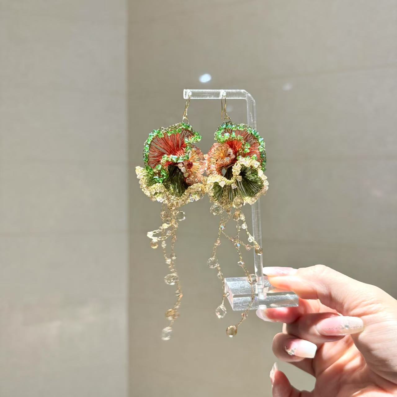 非金属合成锆石耳饰 【莫奈海之星】松绿玫瑰系列耳饰超仙气质优雅